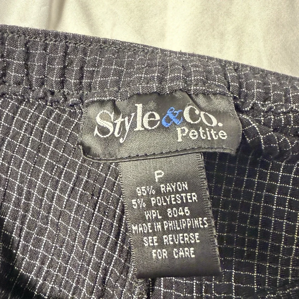 Style & Co Pants Set Crinkle Style Pockets size 12P‎ black / white square print